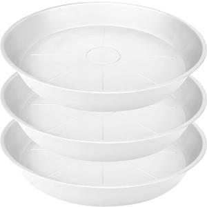 3 Pack of 26 inch Plant Saucer, 4.2" Depth Tray, Large Deep Garden Plastic Flower Planter Plant Trays for Indoors Outdoor Bath Bath (26", Creamy White)