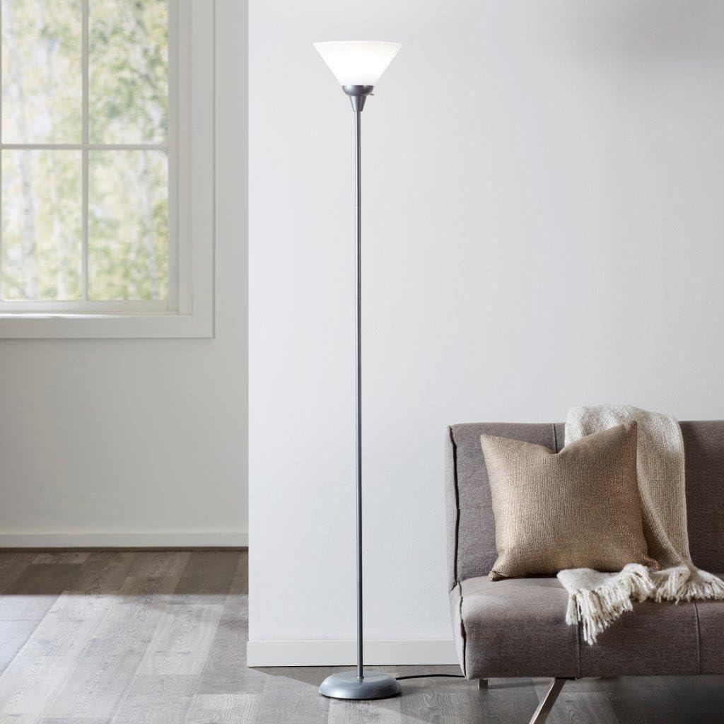 Litex Industries: Torchiere Floor Lamp in Grey Metallic with White Shade