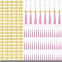 Cindeer 100 Pcs Mini Graduation Tassels with 100 Pcs 2025 Tassel Charms for Crafts Mini Silky Bookmark for Graduation Cap Keychain Ornaments DIY Craft Jewelry Making Project (Pink)