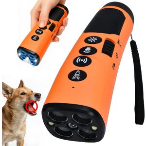 4X Ultrasonic Dog Bark Deterrent Device, 2026 Newest Stop Neighbors Dog Barking, 4 Nozzles Up 90% Efficiency, 3 Modes Humane Training Tool with Flashlight , Safe for Pet Indoor OutdoorOrange