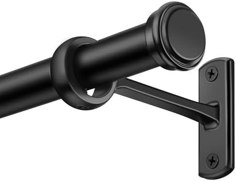 SOMINS 1 Inch Curtain Rods for Windows 28 to 48, Outdoor/Indoor Rustic Drapery Pole with Brackets, Industrial Adjustable Curtain Rod, Black, 28"-48"