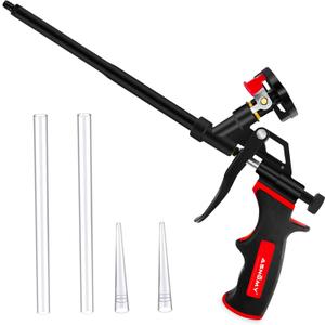 ASNOMY 1 Pack Professional Expanding Foam Spray Gun,(1 x Foam Gun / 4 Nozzle) PU Foam Gun Insulation, Foam Dispensing Gun, for Caulking, Insulating Foam Applicator