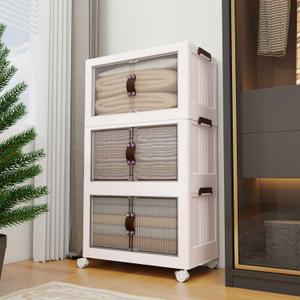 Luxdecor 400Qt Storage Bins With Lids-Stackable Plastic Storage Bins on Wheels, Closet Organizers and Storage, Collapsible Storage Cabinet with Doors for Office Garage Kitchen Under Stairs, Larger 5Tier (23.81" L*14.96" W*66.33 "H)