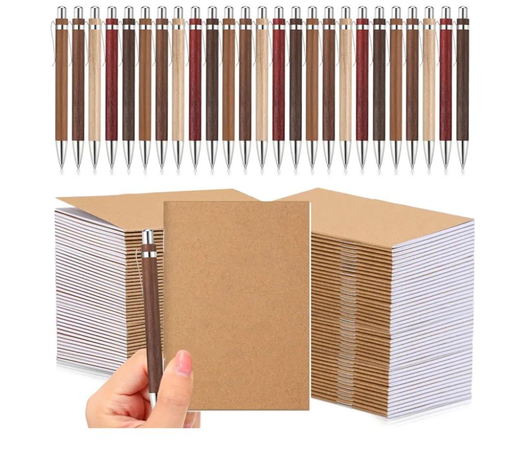 Kisston 50 Sets Mini Pocket Notebook with Pens Bulk Christmas Notebook Gifts Small Memo Notepad with Bamboo Pens for Employee Coworker Team Gifts(Retro Colors)