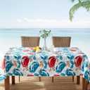 Newbridge Spring Rectangle Vinyl Flannel Backed Tablecloth, 60 x 102 Inch, Stone Crab Print, Blue and Red Indoor Outdoor Waterproof Vinyl Table Cloth, Cape Cod Clambake
