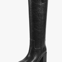 ISNOM Knee High Boots for Women, Chunky Boots with Square Toe, Mid Heel, Pull On Tall Riding Boots for Work Date Dress Party Club Shoes 8