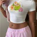 Women's Graphic Bow Short Sleeve Crewneck Crop Tops Slim Fit Y2K Cute T Shirts (White, S)