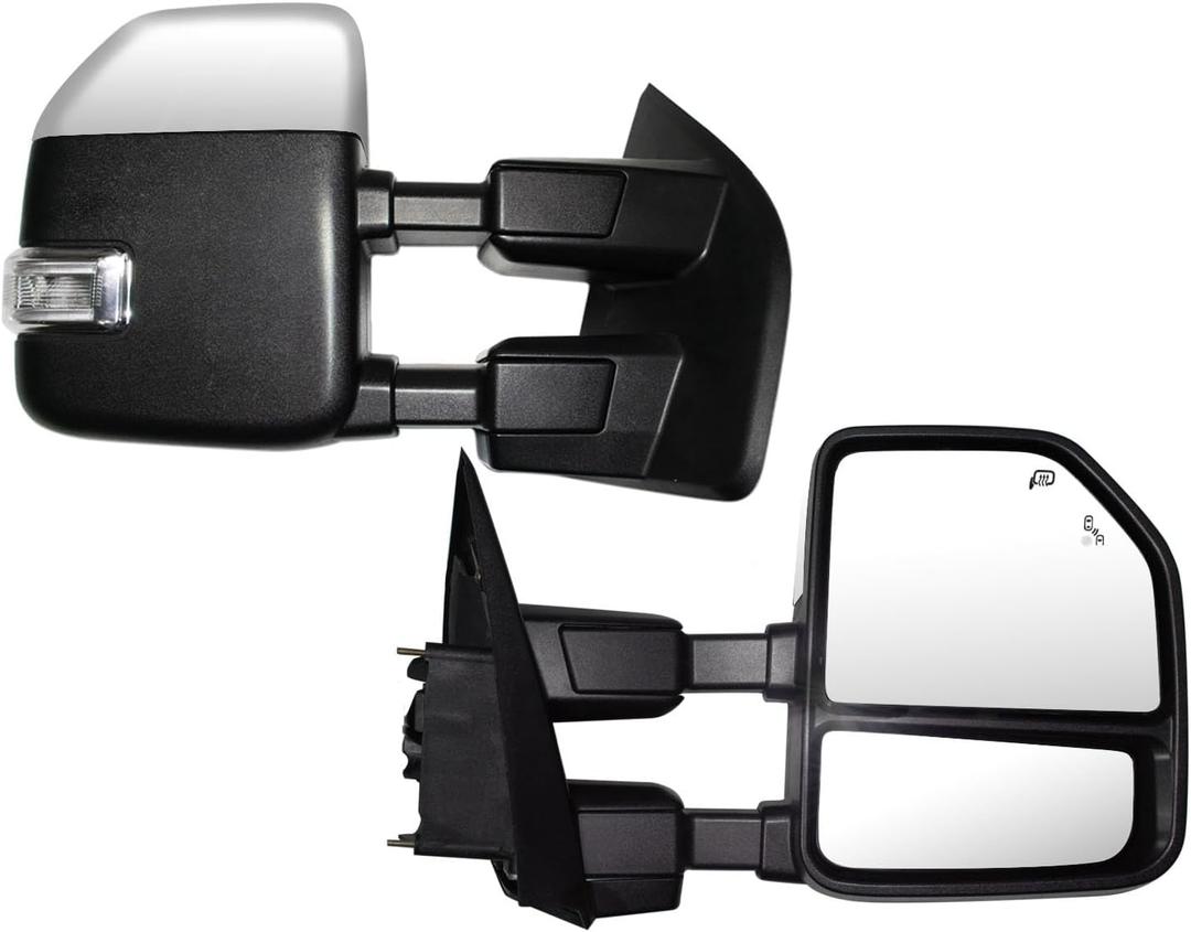 Towing Mirrors fit for Ford F250 F350 F450 F550 Super Duty Pickup Truck 2017 2018 2019 2020 With Power Heated Turn Signal Light Power Heated Chrome Cap