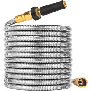 Rosy Earth Garden Hose 100 FT, Heavy Duty 304 Stainless Steel Flexible Water Hose, No-Kink, No Bite, Expandable Water Hose for Yard, RV, Car