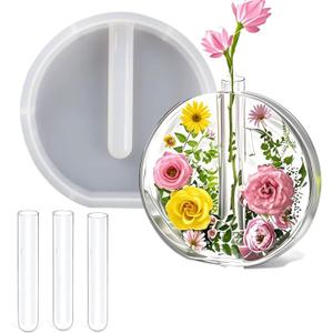 Large Vase Resin Molds, Round Silicone Molds for Epoxy Resin, Deep Resin Mold for Flowers w/3 Test Tubes, 3D Resin Art Molds for Flowers Preservation, DIY Gifts, Wedding Valentine Home Decors