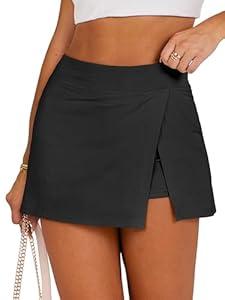 ANRABESS Women's Mini Skirt Skorts 2025 Summer Casual High Waisted Zip Back Inner Short Slit Bodycon Pencil Skirts (Black, X-Large)