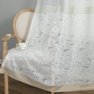 VOGOL Farmhouse Sheer Curtains with Lace  Embroidered Leaf Window Drapes  Light Filtering Voile Panels for Romantic and Elegant Home Decor  2 Panels, 52 x 63 (*Beige B1)