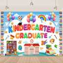 Colorful Kindergarten Graduation Backdrop for Kid Blue White Kindergarten Graduate Banner Colorful Balloons Preschool School Graduation Party Decorations Background Banner 5.9x3.6Ft