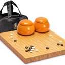 Yellow Mountain Imports Shin Kaya 1.6-Inch Reversible 19x19 / 13x13 Go Game Set Board with Double Convex Yunzi Stones and Jujube Wood Bowls - Classic Strategy Board Game (Baduk/Weiqi)