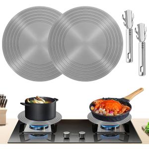 2 Pack Gas Stove Heat Diffuser Plate, Round Fast Defrosting Tray Aluminum Non-Stick Coating Cookware Simmering Thawing Plate Conduction Multifunctional, Flame Guard Protection Stovetop (9.3 inch)