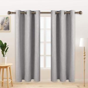 LORDTEX Linen Look Textured Blackout Curtains with Thermal Insulated Liner - Heavy Thick Grommet Window Drapes for Bedroom, 40 x 63 Inches, Silver, Set of 2 Panels