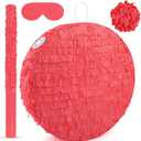 Red Pinata Red Circle Round Blank Pinata with Bat Stick Blindfold Confetti for Kids Birthday Wedding Celebration Baby Shower Carnival Party Supplies,13 x 13 x 3.15 Inches