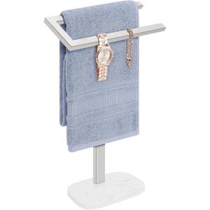 Livabber Standing Hand Towel Holder, 304 Stainless Steel Hand Towel Rack Stand with Heavy Marble Base, Bath Accessories, Towel Ring for Bathroom Kitchen Countertop, 14 Inch (Chrome)