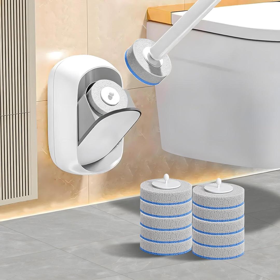 LFBEAR Disposable Toilet Brush Wand, Wall Mounted Toilet Cleaner Kit with Holder, 12 Refills Replacement Heads for Bathroom Cleaning