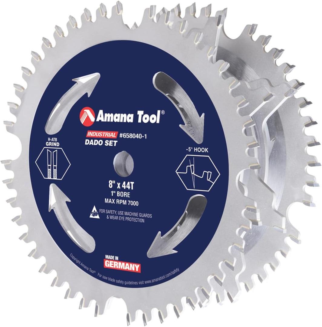 Amana Tool - 658040-1 Carbide Tipped Dado 8" Dia x 46T ATB/Ft -5 Deg, 1" Bore, Dad