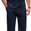 COOFANDY Men's 2 Piece Cotton Sets Casual Long Sleeve Cuban Henley Shirt and Loose Pants Set Beach Vacation Outfits (Large, Navy)