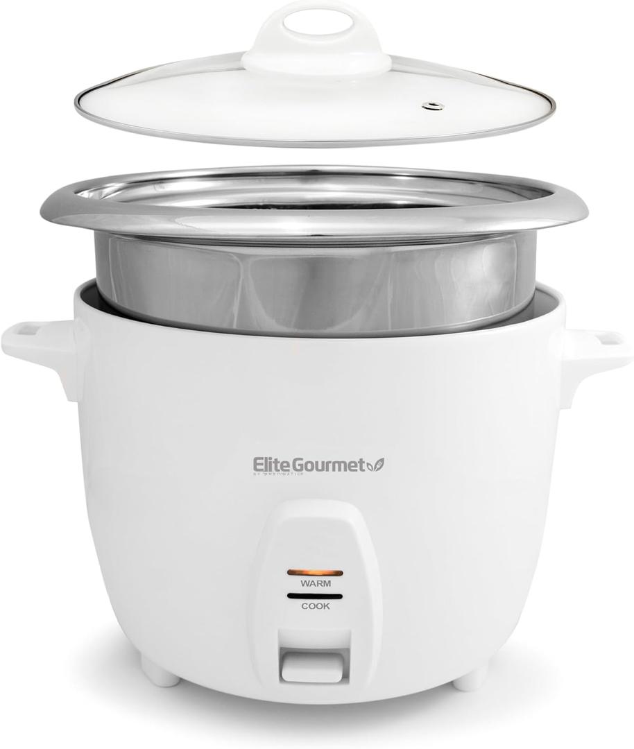 Elite Gourmet ERC-2020 Electric Rice Cooker with Stainless Steel Inner Pot Makes Soups, Stews, Grains, Cereals, Keep Warm Feature, 20 Cups Cooked (10 Cups Uncooked), White