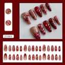 Red Press on Nails Heart Diamond Fake Nails with Cherry Design Bow Glue on Nail Glitter Medium Almond Stick on Nails Glossy Full Cover Acrylic Lip Print False Nail for Women Manicure 24Pcs