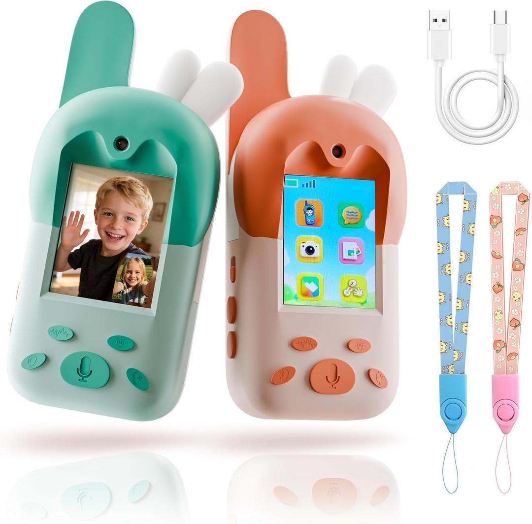 Video Walkie Talkies for Kids, Rechargeable Kids Walkie Talkies 2 Pack w/Screen for Boys & Girls Ages 3-12, Birthday Christmas Toys Gifts for Family Games, Outdoor Play, Camping, Orange & Green