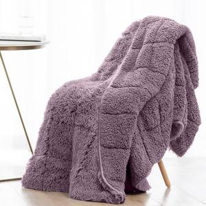 Wemore Shaggy Long Fur Faux Fur Weighted Blanket, Cozy and Fluffy Plush Sherpa Long Hair Blanket for Adult 15lbs, Fluffy Fuzzy Sherpa Reverse Heavy Blanket for Bed, Couch, Pink Purple, 60 x 80 Inches
