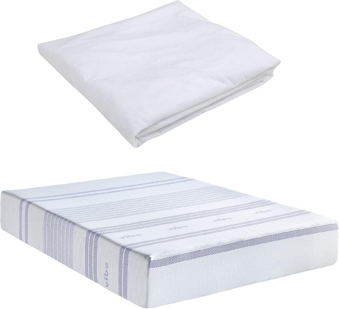 Vibe Gel Memory Foam 12-Inch Mattress with Bonus Mattress Protector| CertiPUR-US Certified | Bed-in-a-Box, Twin XL, White