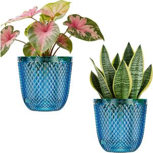 QCQHDU 2 Pack Self Watering Pots, 5.7 Inch, with Drainage Holes, Klein Blue | Plastic Garden Planter with Water Filling Port for Indoor Plants