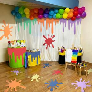 Frienda 18 Pcs Art Paint Party Decorations Painting Splatter Party Decor Colorful Paint Splatter Backdrop Table Skirts Painting Splatters Cutouts for Classroom Bulletin Board Birthday Craft Wall Decor