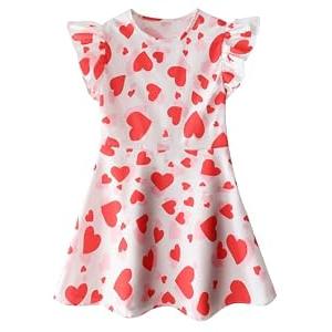 BTGIXSF Girls and Toddlers' Cotton Flutter Sleeve Dresses A Line Swing Skater Dress 687 Heart 130