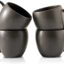Coffee Mugs Set of 4, Ceramic 16 oz Coffee Cups for Tea, Milk, Cereal, Cappuccino, Porcelain Latte Cups with Large Handle, Stoneware Coffee Mugs for Christmas Housewarming Gifts, Black