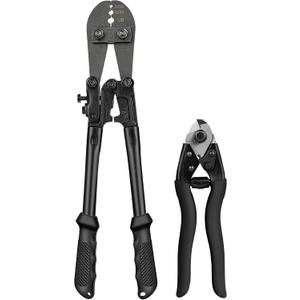 TooTaci Wire Rope Crimping Tool Kit, Include 14 inch Swaging Tool and Wire Rope Cutter, Cable Crimper for 1/16" to 1/8" Crimping Loop Sleeves