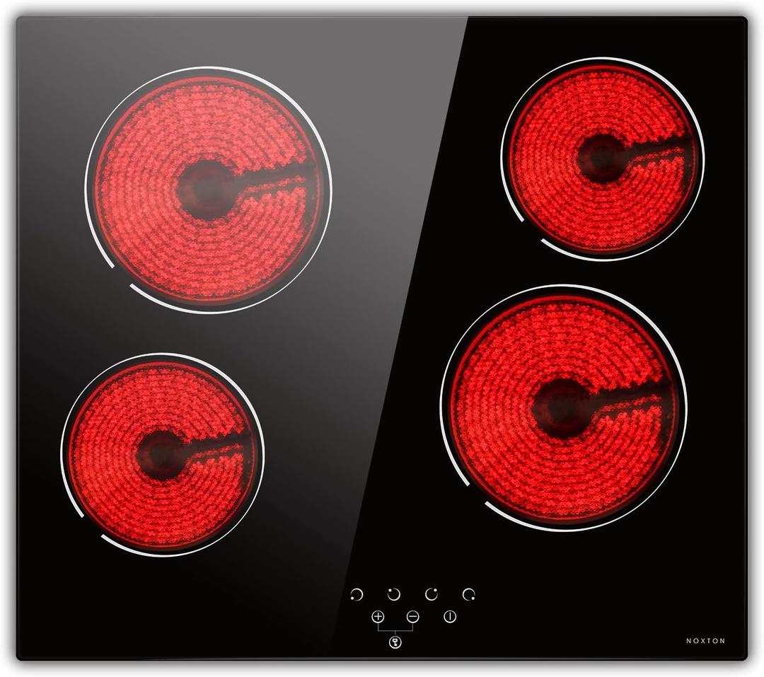 Noxton 24 Inch Electric Cooktop 4 Burners Electric Stove, Built-in Ceramic Cooktop with Touch Control Child Lock Timer Easy To Clean with Hard Wire 6000W 240V