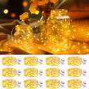 litogo 12 Pack Yellow Fairy Lights Battery Operated with Timer, 20 LED 3 Modes Twinkle Light, 7ft Waterproof Silver Wire Mini Small Bulk Mason Jar String Light, Decor for Wedding Party Christmas