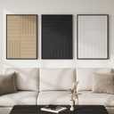 Framed 3D Textured Black and White Abstract Wall Art for Living Room, Large 3 Piece Boho Modern Artworks, Minimalist Brown Geometric Sandstone Prints for Entryway Hallway Office Wall Decor, 24x36 In
