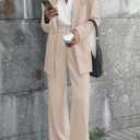 KIRUNDO Women Suits 2 Piece Set Business Casual Dressy Oversized Blazer Jacket and Wide Leg Dress Pantsuits Formal Outfits (Small, Beige)