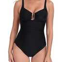 Itzel Women's Ruched One Piece Swimsuit Tummy Control U Wire Push Up Full Coverage Bathing Suits Black 16 L