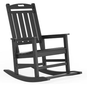 LOUNZY Outdoor Rocking Chair, HDPE Patio Rocking Chair with Footboard for Adults, All Weather Heavy Duty Front Porch Rocker, Grey (Set of 1)