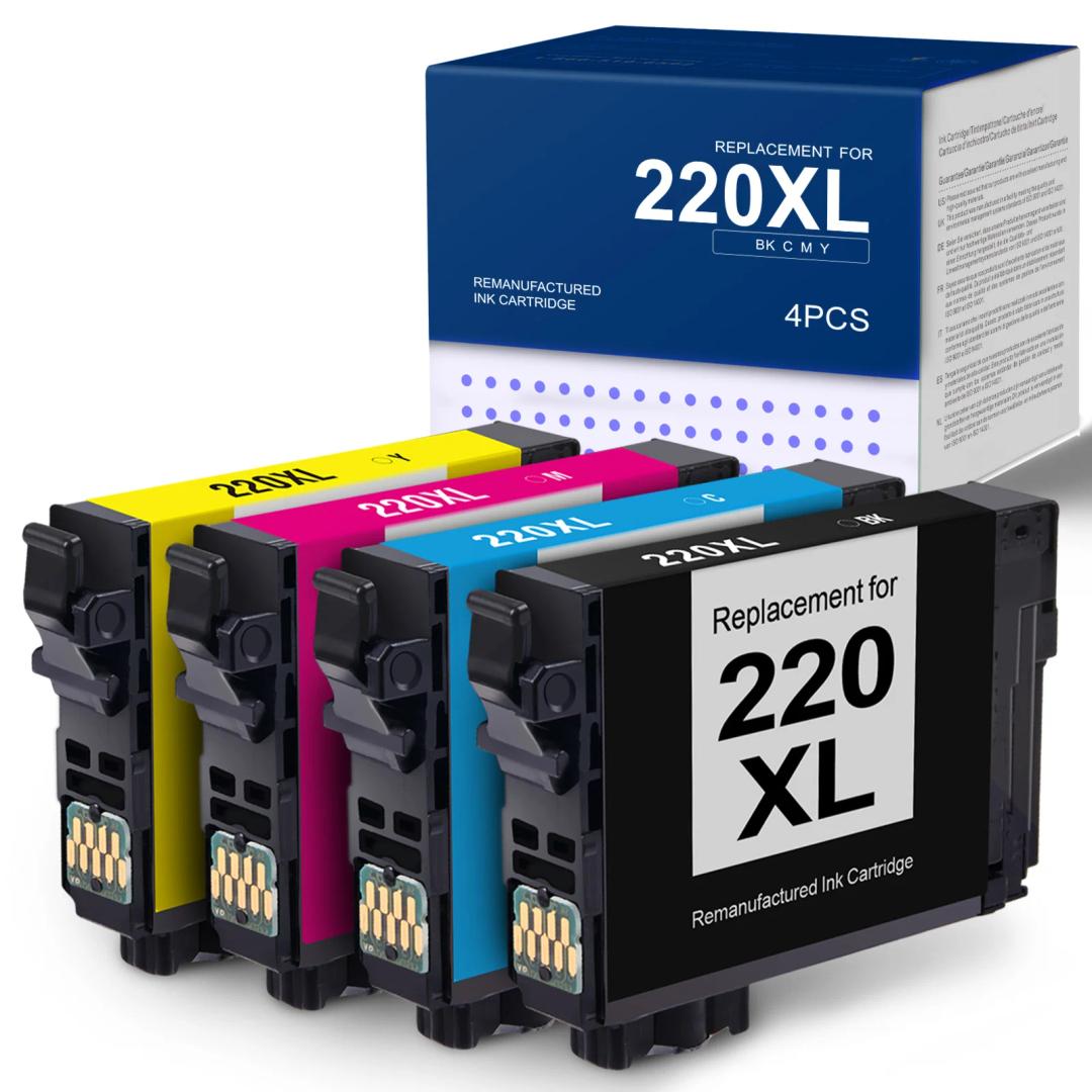 4 Pack New 220XL T220XL Ink for Epson WorkForce Black Color 220 T 220 XL Set