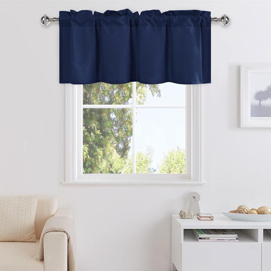DWCN Valance Curtains for Living Room, Navy Valances for Small Window, Farmhouse Solid Short Topper -1 Panel, 42 X 18 Inch, Navy Blue