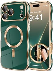 GVIEWIN for iPhone 17 Pro Case [Compatible with MagSafe][Upgraded Full Camera Protection][Cute Wave Frame] Glossy Slim Shockproof Protective Magnetic Phone Case for iPhone 17 Pro 6.3", Green