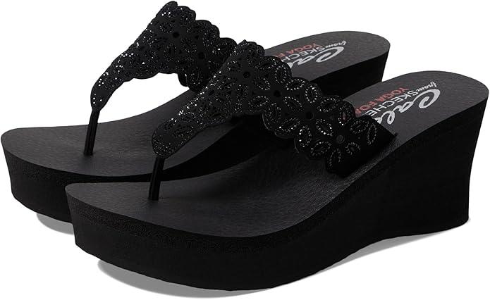 Skechers Women's Padma Flip-Flop, Black/Black, 9