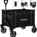 Eusuncaly Collapsible Wagon with Wheels, Wagons Carts Foldable, Heavy Duty Folding Utility Cart for Grocery, Camping, Shopping, Sports, Garden, Fishing, Black