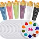 Lerheedi 36 Sets Painting Brush Palette Set, Acrylic Paint Brush and Paint Palette Tray, Nylon Head for Oil, Watercolor, Acrylic Painting, Rock Body Face Art, Party, Adult, Students (Colorful), Varying sizes