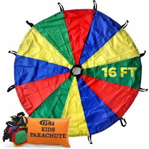 GSi Kids Play Parachute Rainbow Parachute Toy Tent Game for Children Gymnastics Cooperative Play and Outdoor Playground Activities (16 Feet)