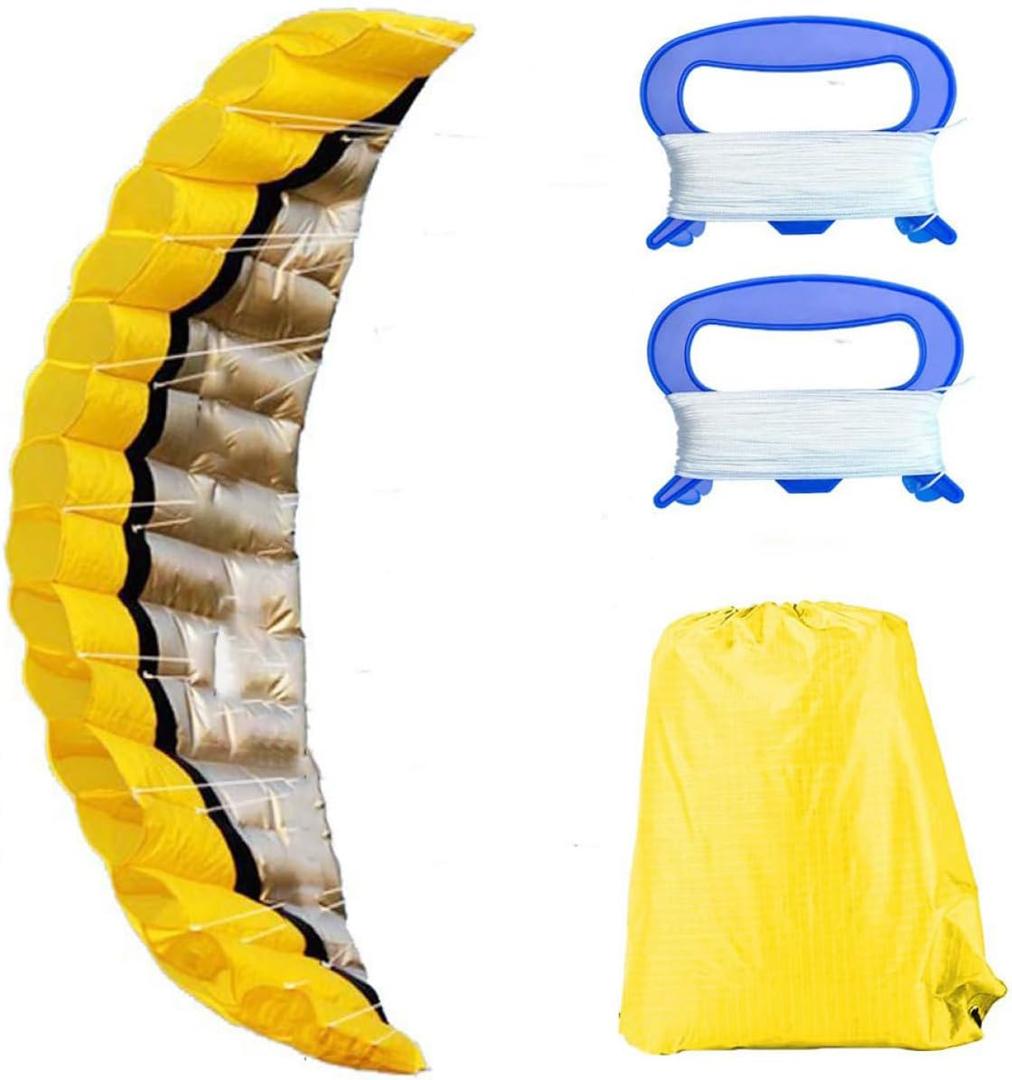 Dual Line Parafoil Kite Outdoor Large Stunt Parachute Kites with 2 Handle 30m Line Yellow, Kids Kite