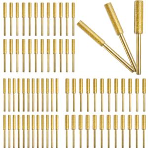 72Pcs Diamond Chainsaw Sharpener Kits 1/8" Shank, High Hardness Titanium Plated Burr Grinding Stone Chainsaw Sharpening Kit Diamond for Stone Jewelry Wood Crafts, 5/32'', 3/16'', 7/32''